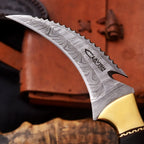 Handmade Damascus Karambit Knife 8 Inch Resin and Brass Handle with Sheath - Lavish Blade