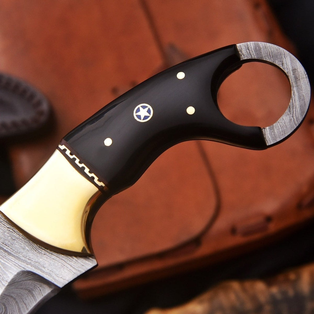 Handmade Damascus Karambit Knife 8 Inch Resin and Brass Handle with Sheath - Lavish Blade