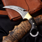 Handmade Damascus Karambit Knife 8 Inch Resin and Brass Handle with Sheath - Lavish Blade