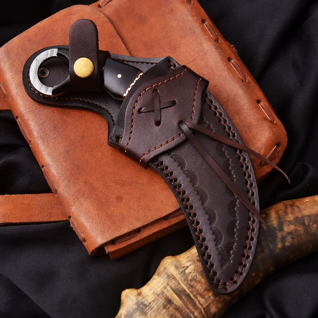 Handmade Damascus Karambit Knife 8 Inch Resin and Brass Handle with Sheath - Lavish Blade