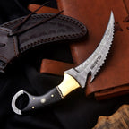 Handmade Damascus Karambit Knife 8 Inch Resin and Brass Handle with Sheath - Lavish Blade