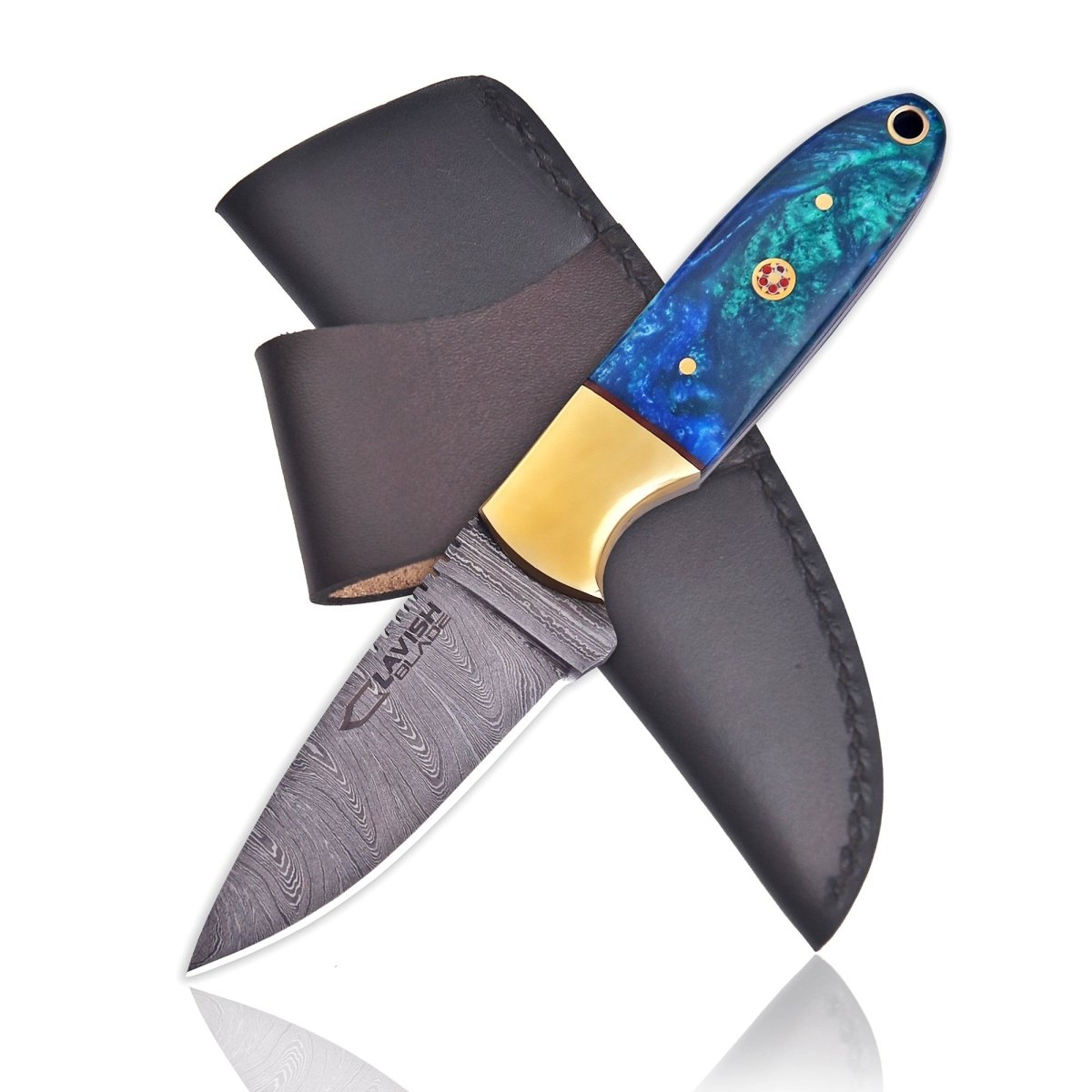 Handmade Damascus Skinner Bushcraft Knife 7 Inch Resin Handle with Sheath - Lavish Blade