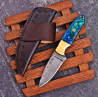 Handmade Damascus Skinner Bushcraft Knife 7 Inch Resin Handle with Sheath - Lavish Blade