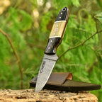 Handmade Damascus Skinner Knife 7 Inch Bone and Horn Handle with Mosaic Pin - Lavish Blade