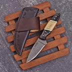 Handmade Damascus Skinner Knife 7 Inch Bone and Horn Handle with Mosaic Pin - Lavish Blade