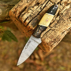 Handmade Damascus Skinner Knife 7 Inch Bone and Horn Handle with Mosaic Pin - Lavish Blade