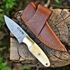Handmade Damascus Skinner Knife 7 Inch Bone Handle with Mosaic Pin and Sheath - Lavish Blade