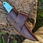 Handmade Damascus Skinner Knife 7 Inch Pearl Blue Resin Handle with Sheath - Lavish Blade