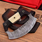 Handmade Damascus Ulu Knife 5.5 Inch Mezzaluna with Bone and Resin Handle - Lavish Blade