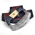 Handmade Damascus Ulu Knife 5.5 Inch Mezzaluna with Bone and Resin Handle - Lavish Blade