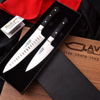 Handmade J2 High Carbon Steel 2 Piece Chef Knife Set with Roll-Up Leather Sheath - Lavish Blade