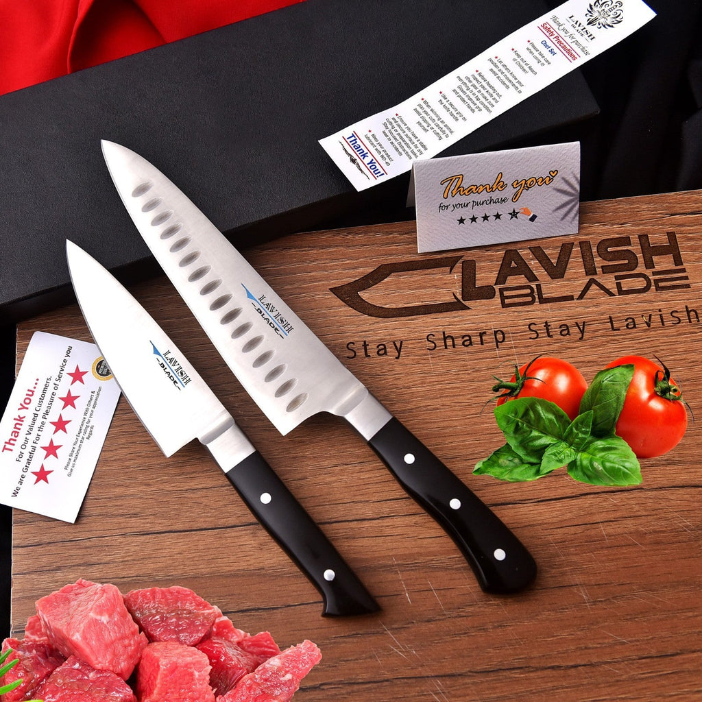 Handmade J2 High Carbon Steel 2 Piece Chef Knife Set with Roll-Up Leather Sheath - Lavish Blade