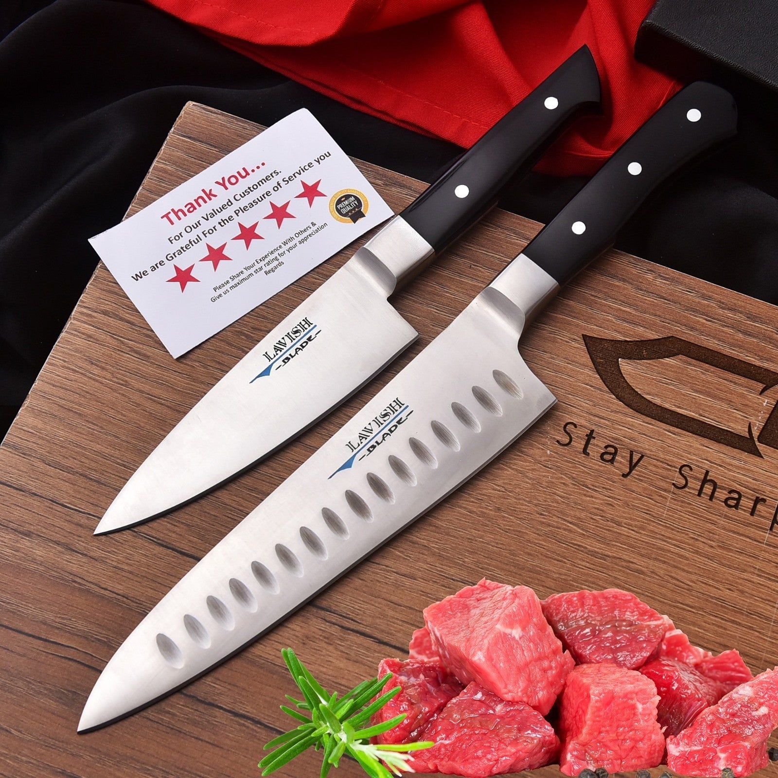 Handmade J2 High Carbon Steel 2 Piece Chef Knife Set with Roll-Up Leather Sheath - Lavish Blade