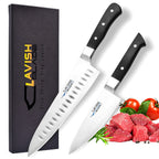 Handmade J2 High Carbon Steel 2 Piece Chef Knife Set with Roll-Up Leather Sheath - Lavish Blade
