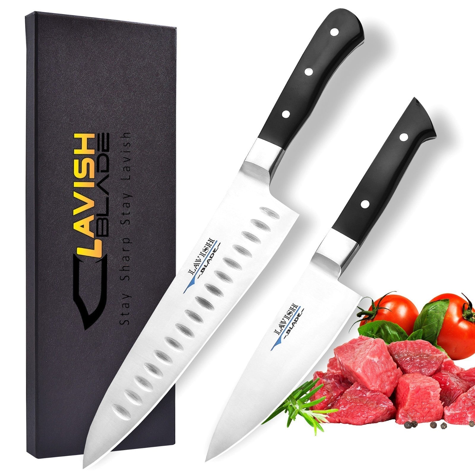 Handmade J2 High Carbon Steel 2 Piece Chef Knife Set with Roll-Up Leather Sheath - Lavish Blade