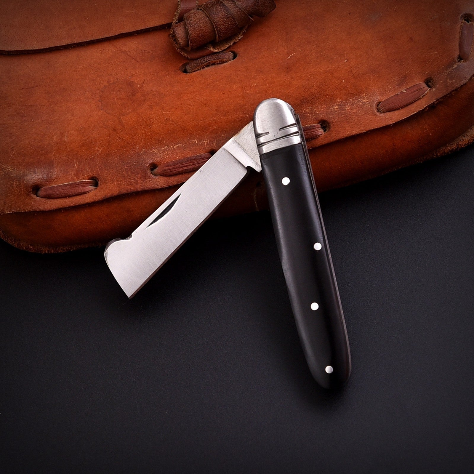 Handmade Stainless Steel EDC Folding Knife Wood and Bone Handle with Sheath - Lavish Blade