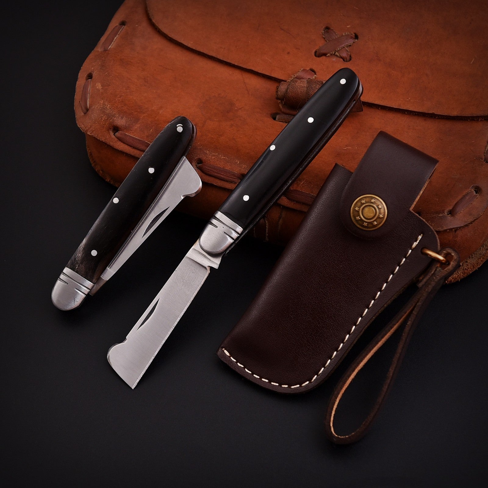 Handmade Stainless Steel EDC Folding Knife Wood and Bone Handle with Sheath - Lavish Blade