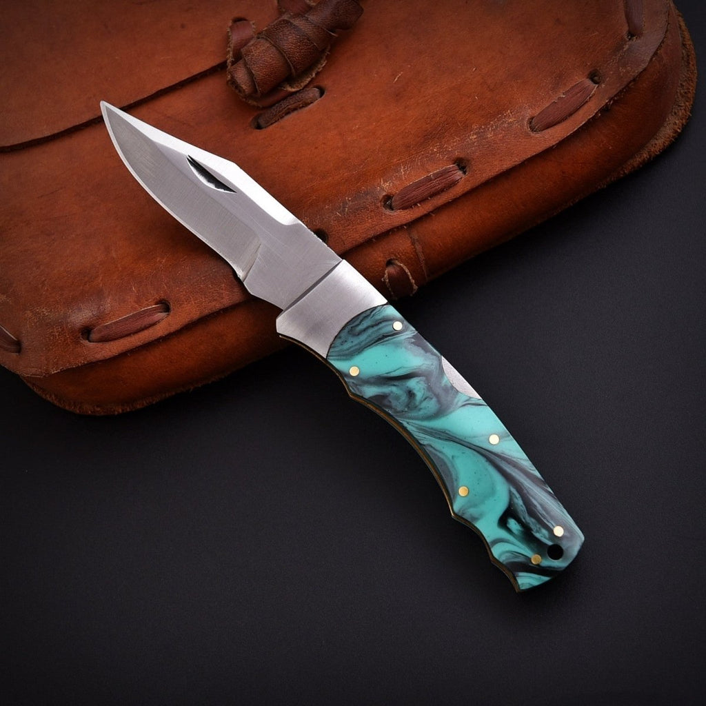 Handmade Stainless Steel EDC Folding Knife Wood and Bone Handle with Sheath - Lavish Blade