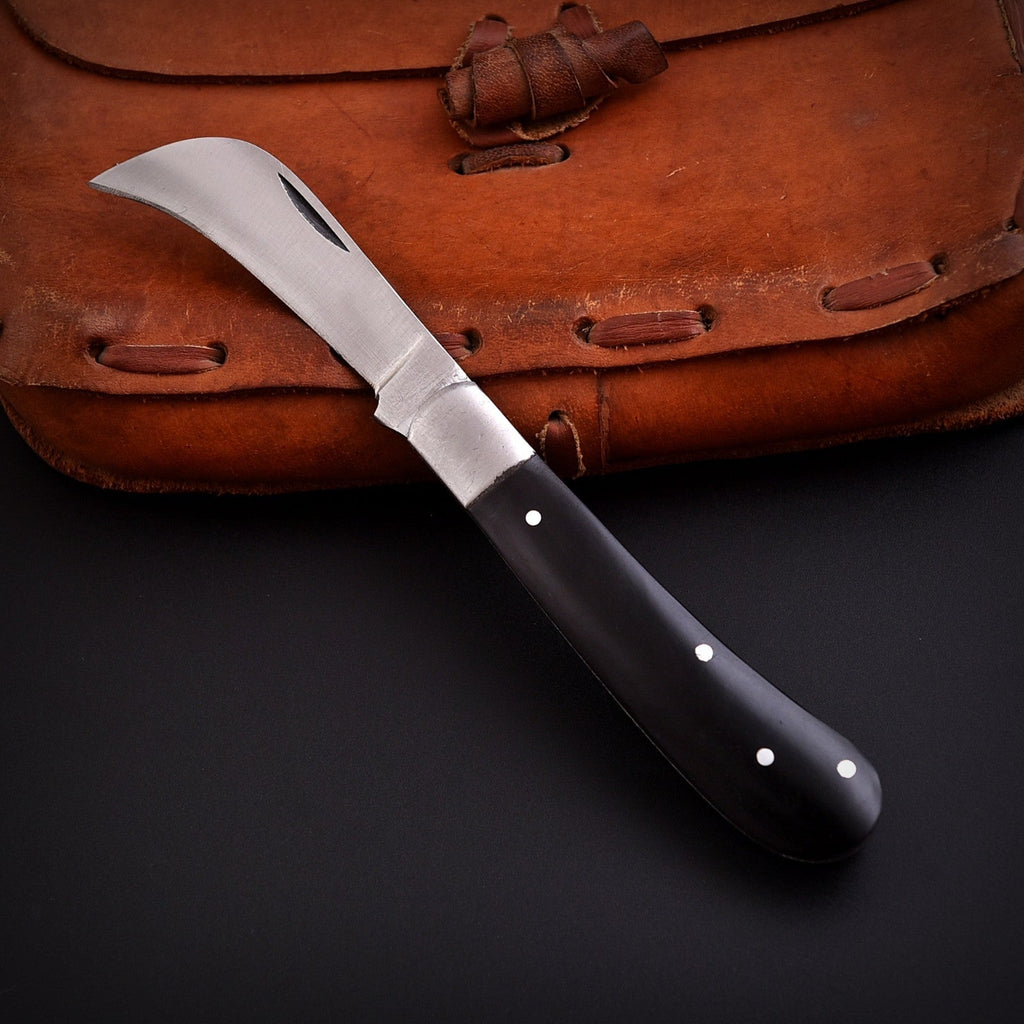 Handmade Stainless Steel EDC Folding Knife Wood and Bone Handle with Sheath - Lavish Blade