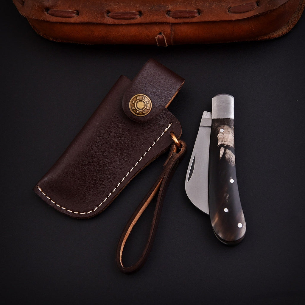 Handmade Stainless Steel EDC Folding Knife Wood and Bone Handle with Sheath - Lavish Blade
