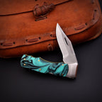 Handmade Stainless Steel EDC Folding Knife Wood and Bone Handle with Sheath - Lavish Blade