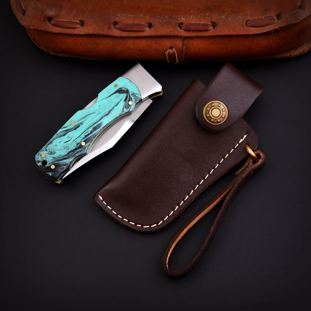 Handmade Stainless Steel EDC Folding Knife Wood and Bone Handle with Sheath - Lavish Blade
