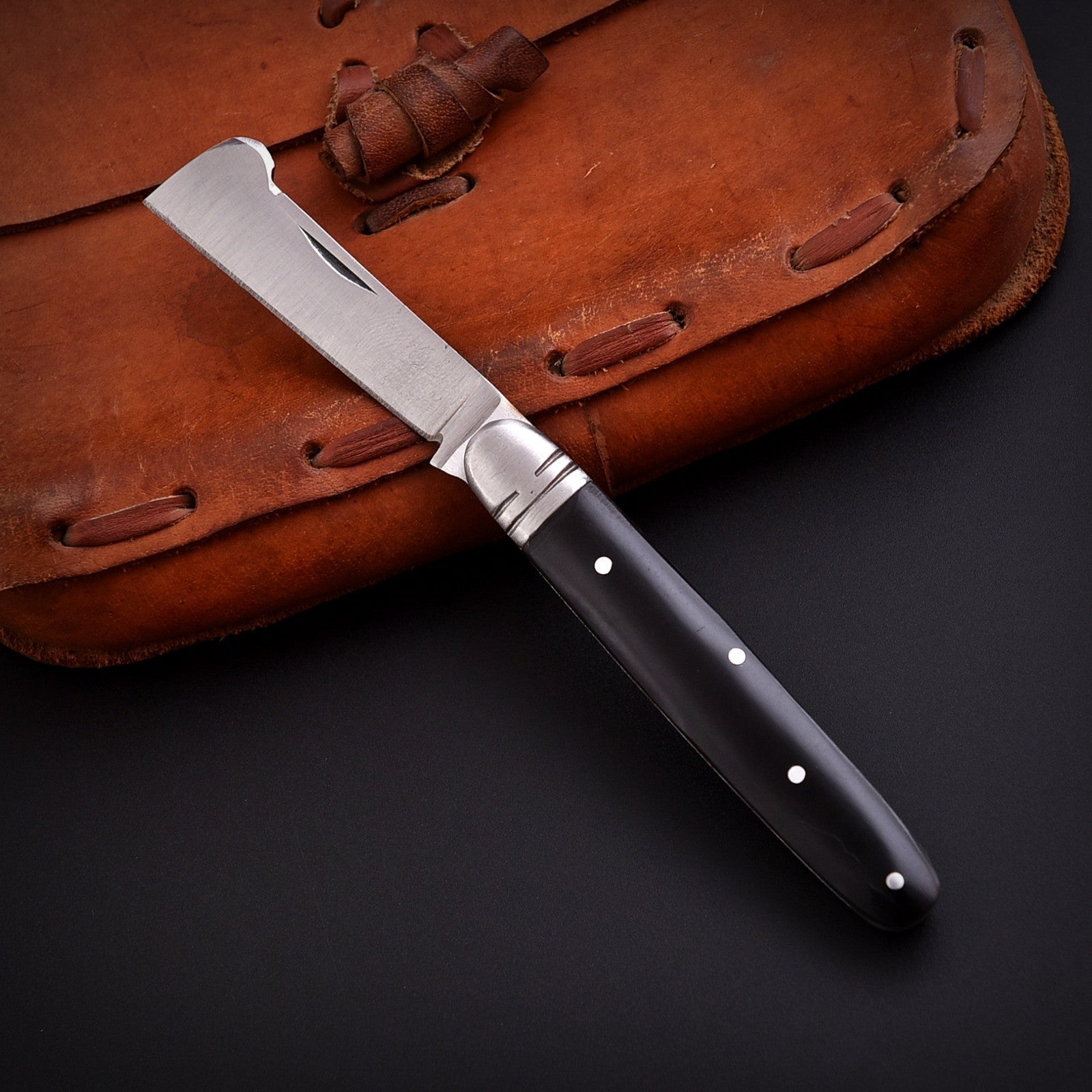 Handmade Stainless Steel EDC Folding Knife Wood and Bone Handle with Sheath - Lavish Blade