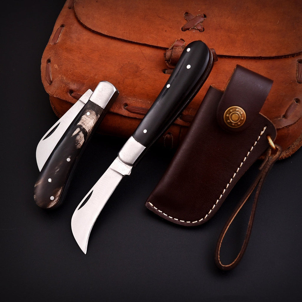 Handmade Stainless Steel EDC Folding Knife Wood and Bone Handle with Sheath - Lavish Blade