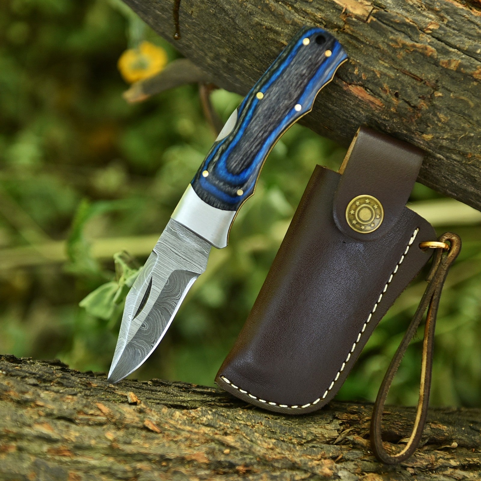 Handmade Stainless Steel EDC Folding Knife Wood and Bone Handle with Sheath - Lavish Blade