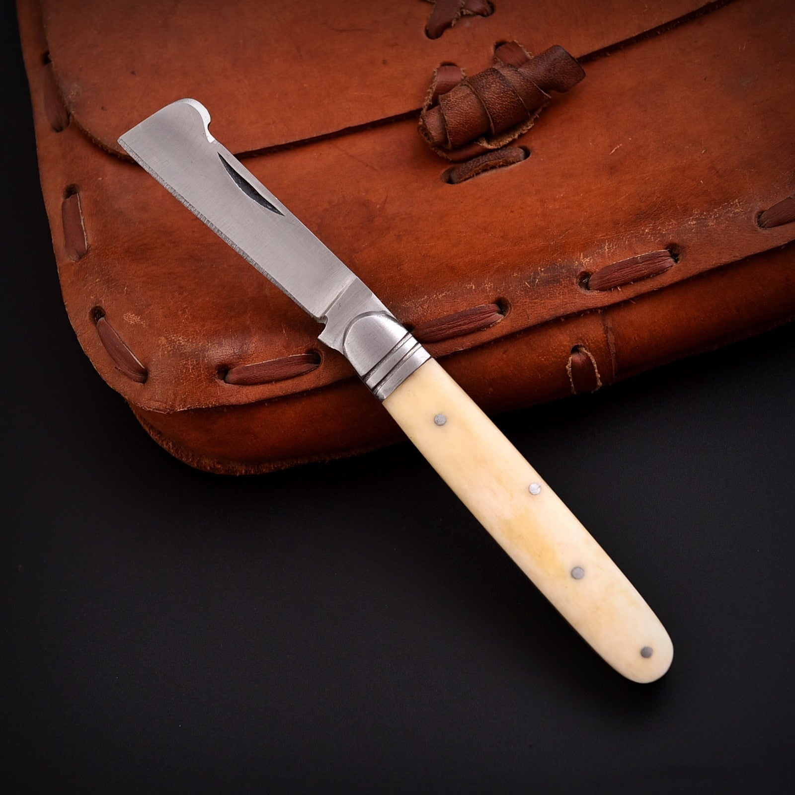 Handmade Stainless Steel EDC Folding Knife Wood and Bone Handle with Sheath - Lavish Blade