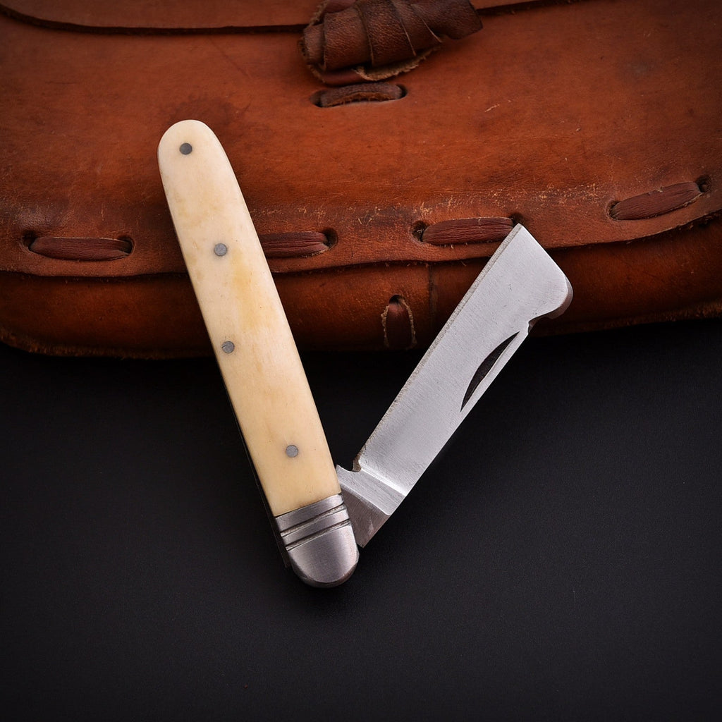 Handmade Stainless Steel EDC Folding Knife Wood and Bone Handle with Sheath - Lavish Blade