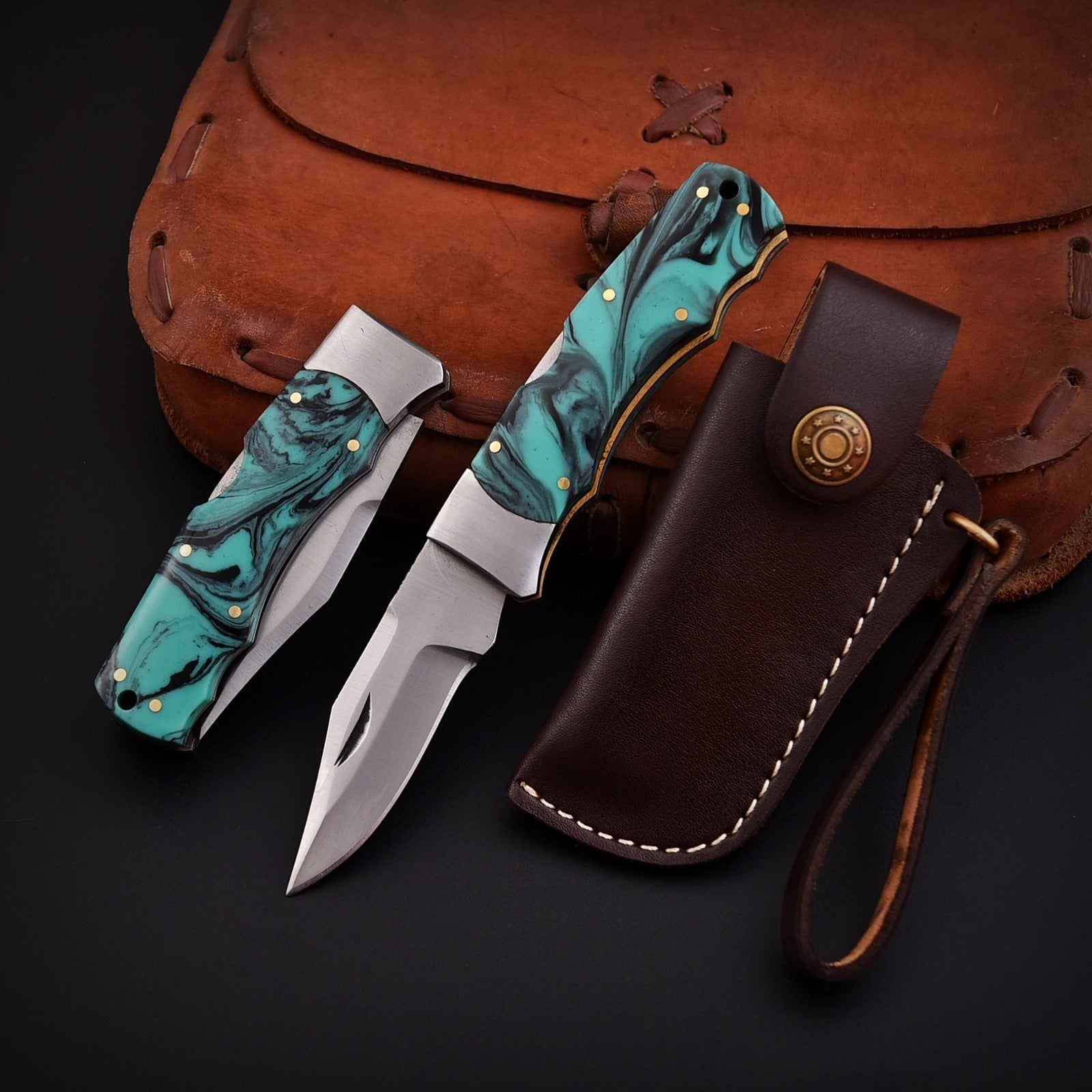 Handmade Stainless Steel EDC Folding Knife Wood and Bone Handle with Sheath - Lavish Blade