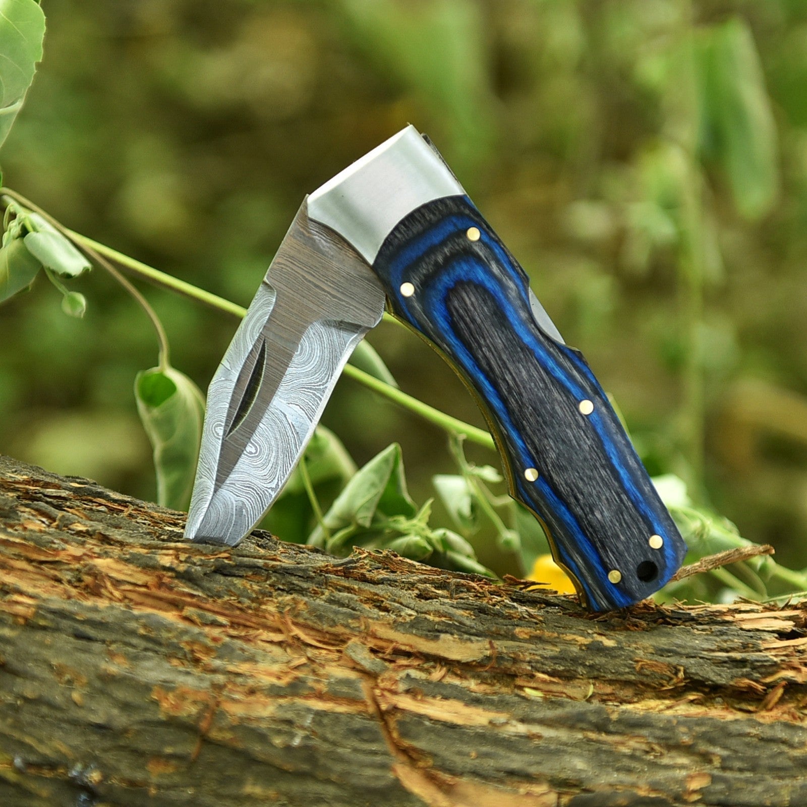 Handmade Stainless Steel EDC Folding Knife Wood and Bone Handle with Sheath - Lavish Blade
