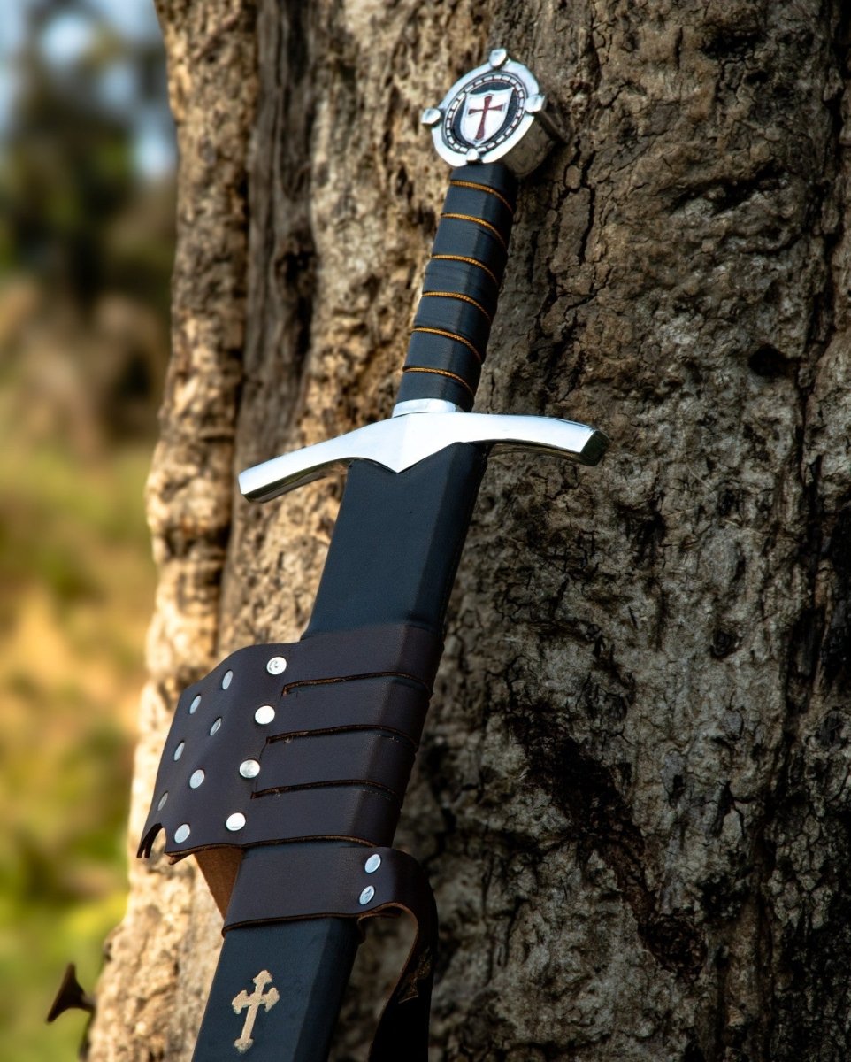 Knights Templar Accolade Sword Replica 38 Inch Damascus Steel with Scabbard - Lavish Blade