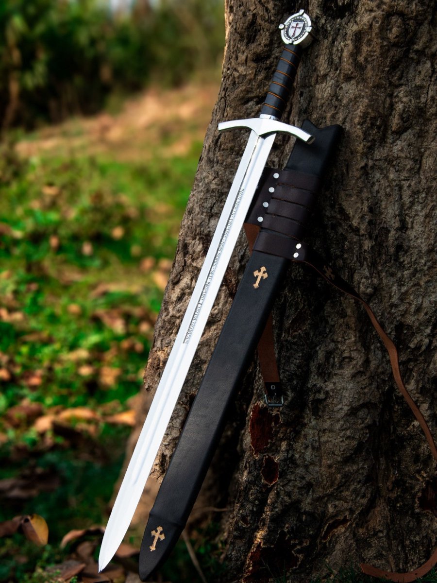 Knights Templar Accolade Sword Replica 38 Inch Damascus Steel with Scabbard - Lavish Blade