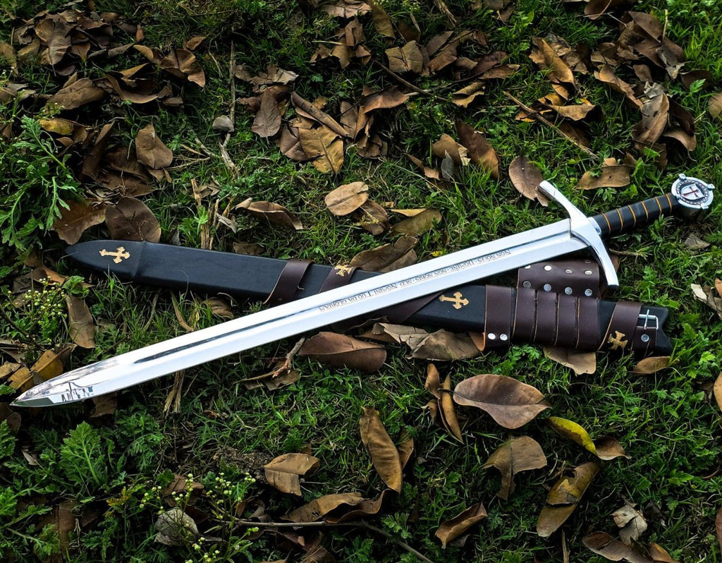 Knights Templar Accolade Sword Replica 38 Inch Damascus Steel with Scabbard - Lavish Blade
