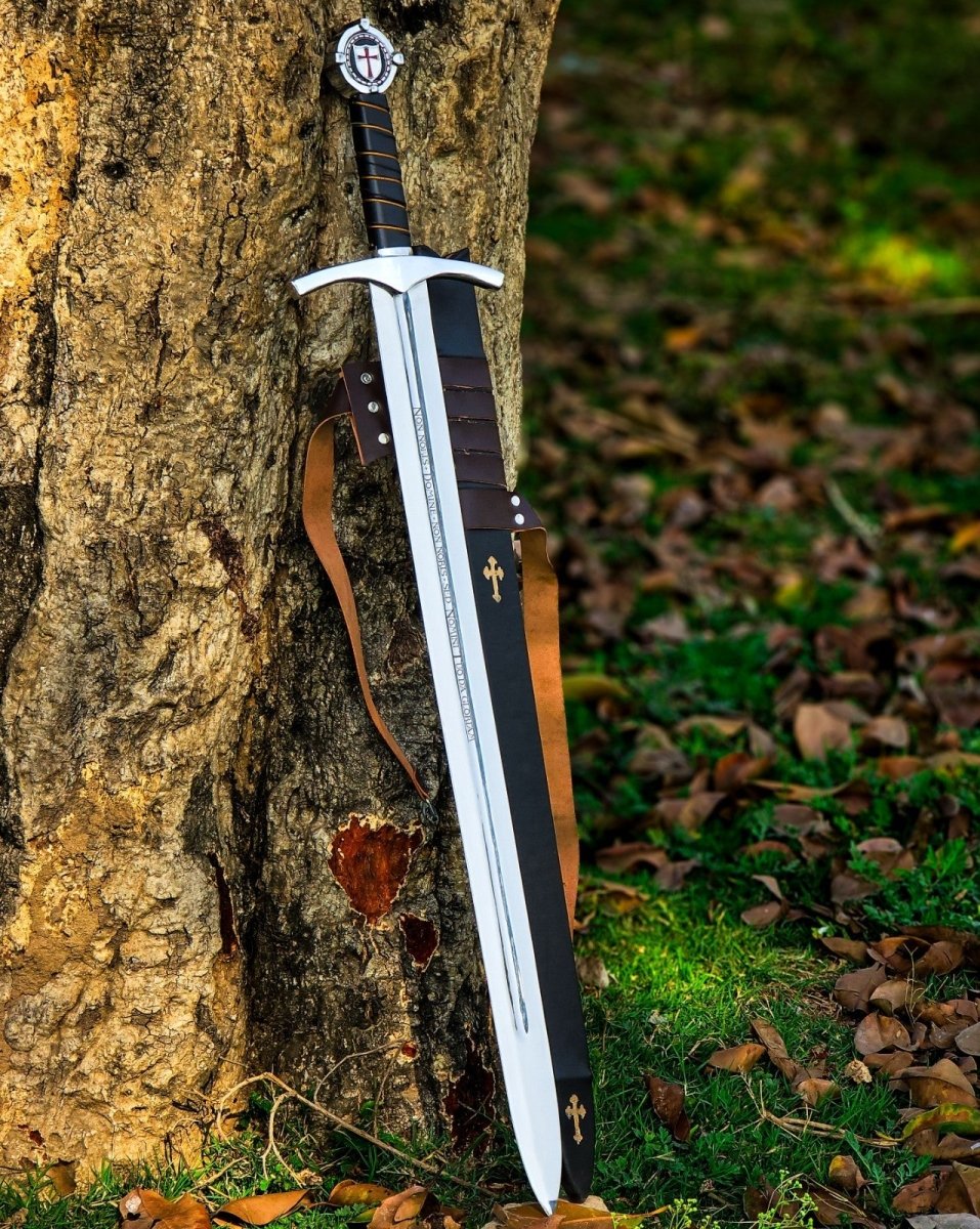 Knights Templar Accolade Sword Replica 38 Inch Damascus Steel with Scabbard - Lavish Blade