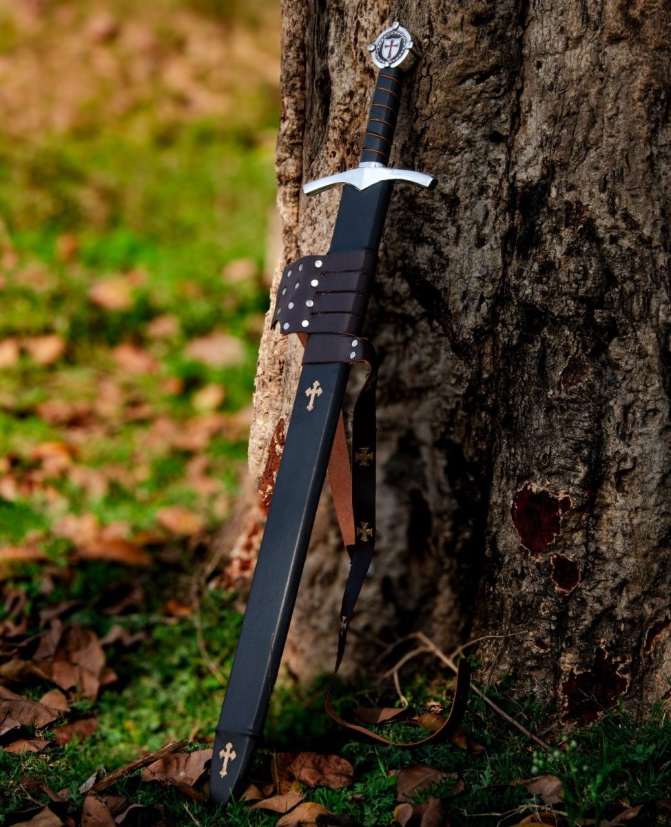 Knights Templar Accolade Sword Replica 38 Inch Damascus Steel with Scabbard - Lavish Blade