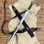 Knights Templar Accolade Sword Replica 38 Inch with Leather Scabbard - Lavish Blade