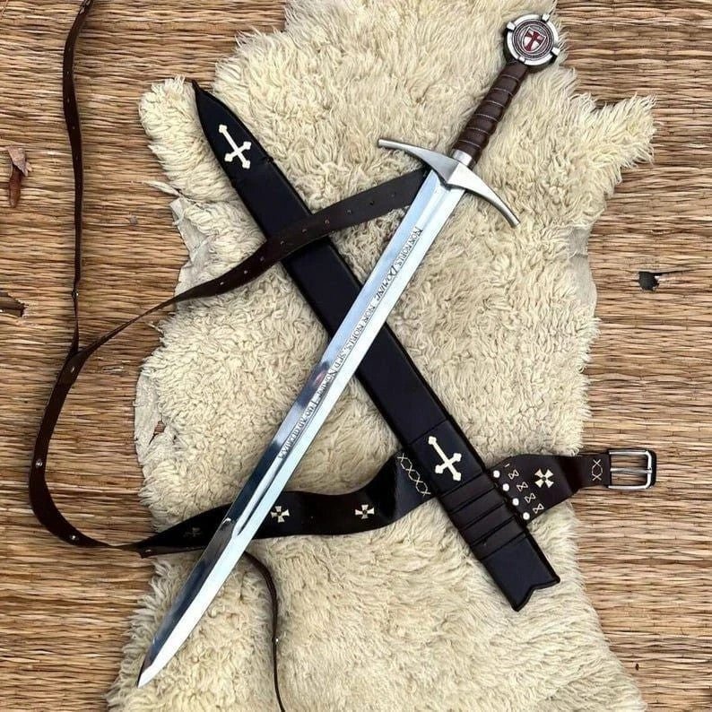 Knights Templar Accolade Sword Replica 38 Inch with Leather Scabbard - Lavish Blade