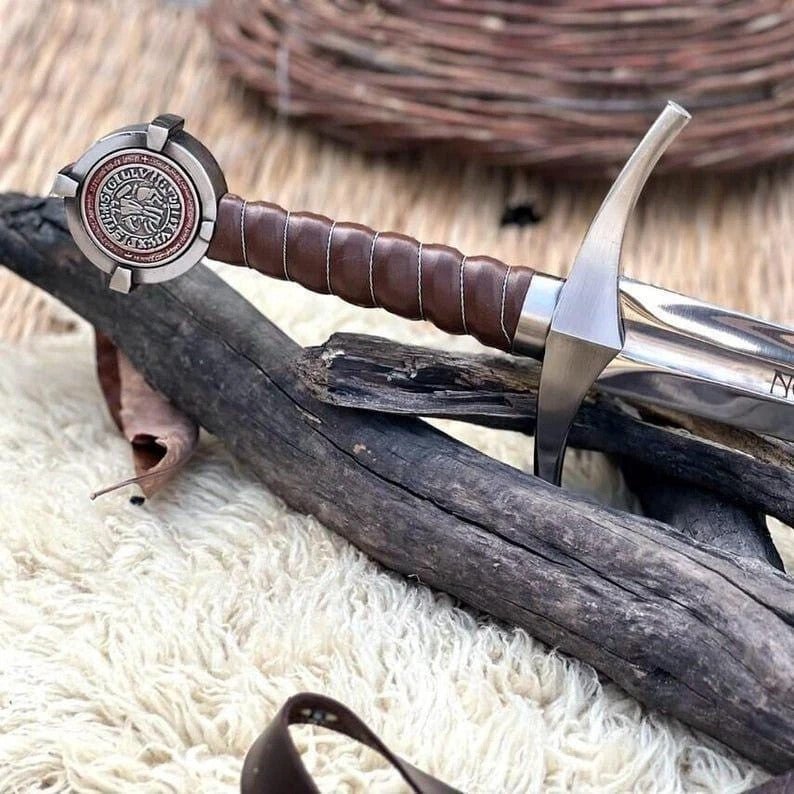 Knights Templar Accolade Sword Replica 38 Inch with Leather Scabbard - Lavish Blade