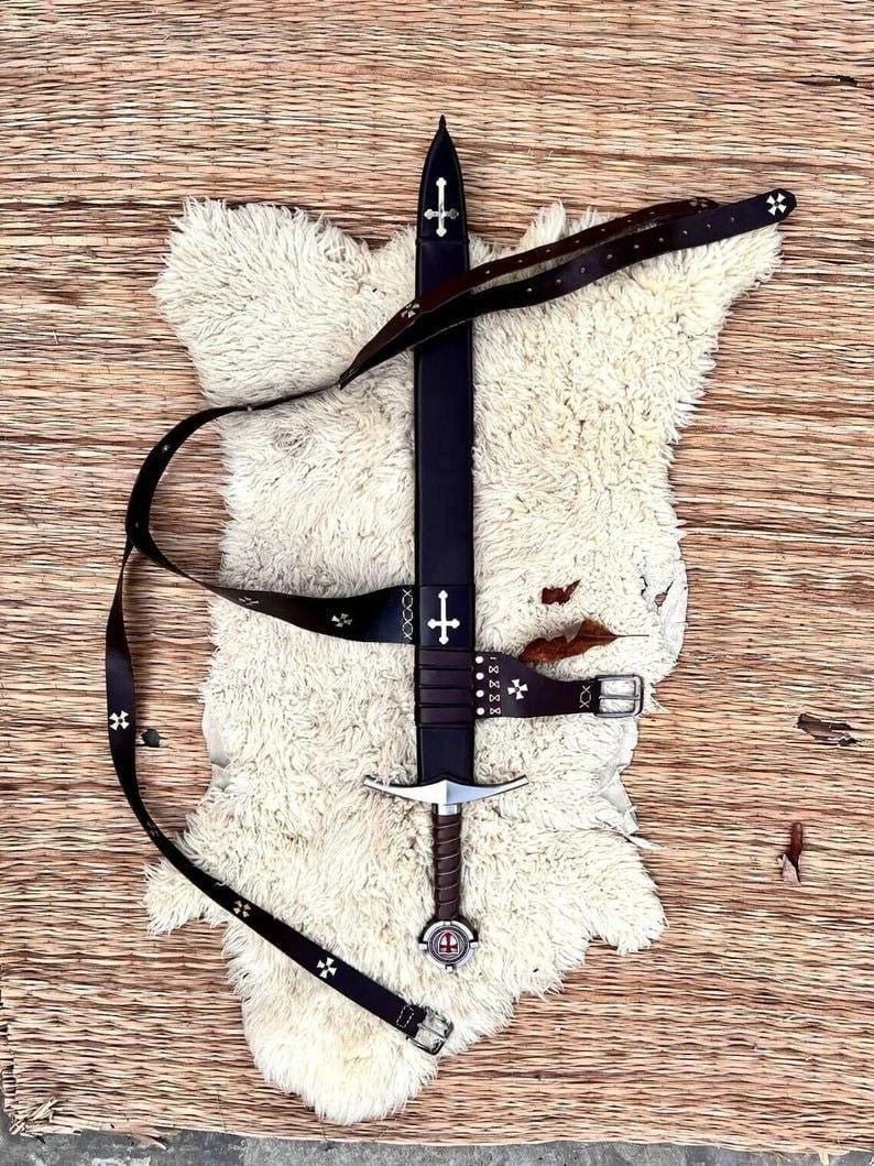 Knights Templar Accolade Sword Replica 38 Inch with Leather Scabbard - Lavish Blade