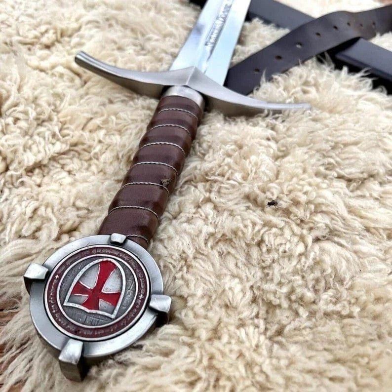 Knights Templar Accolade Sword Replica 38 Inch with Leather Scabbard - Lavish Blade