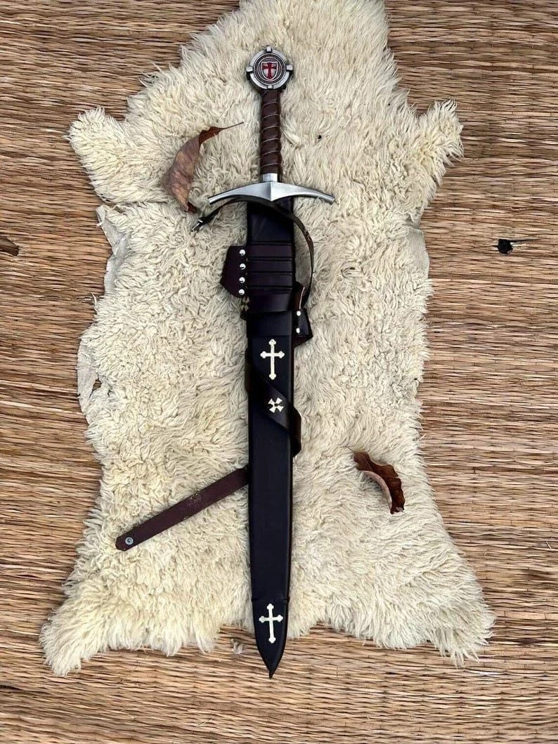 Knights Templar Accolade Sword Replica 38 Inch with Leather Scabbard - Lavish Blade