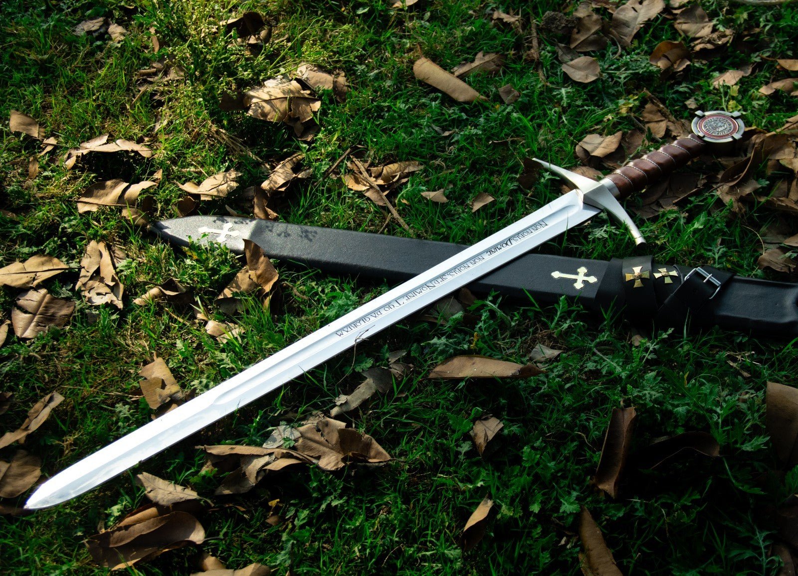 Knights Templar Accolade Sword Replica 38 Inch with Leather Scabbard - Lavish Blade