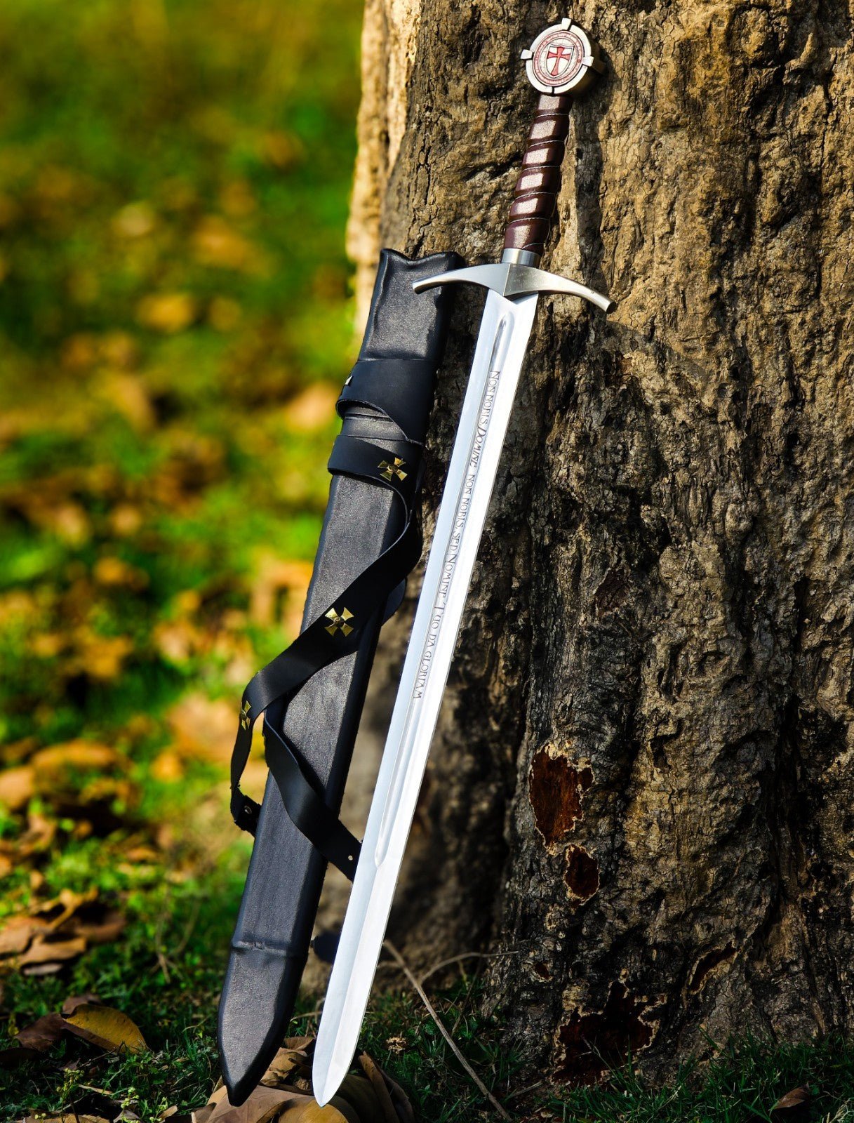 Knights Templar Accolade Sword Replica 38 Inch with Leather Scabbard - Lavish Blade