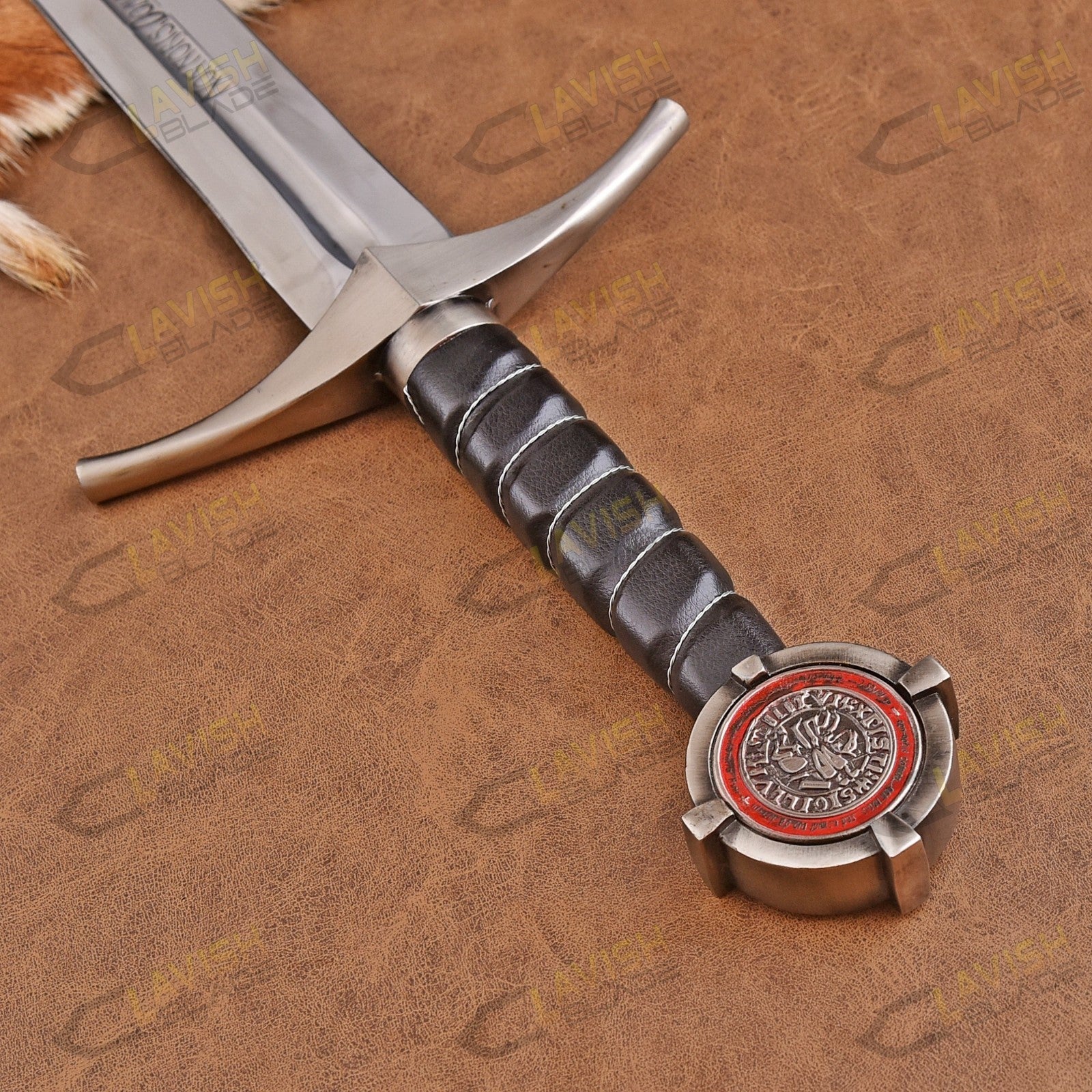 Knights Templar Crusader Sword Replica 38 Inch with Leather Scabbard - Lavish Blade