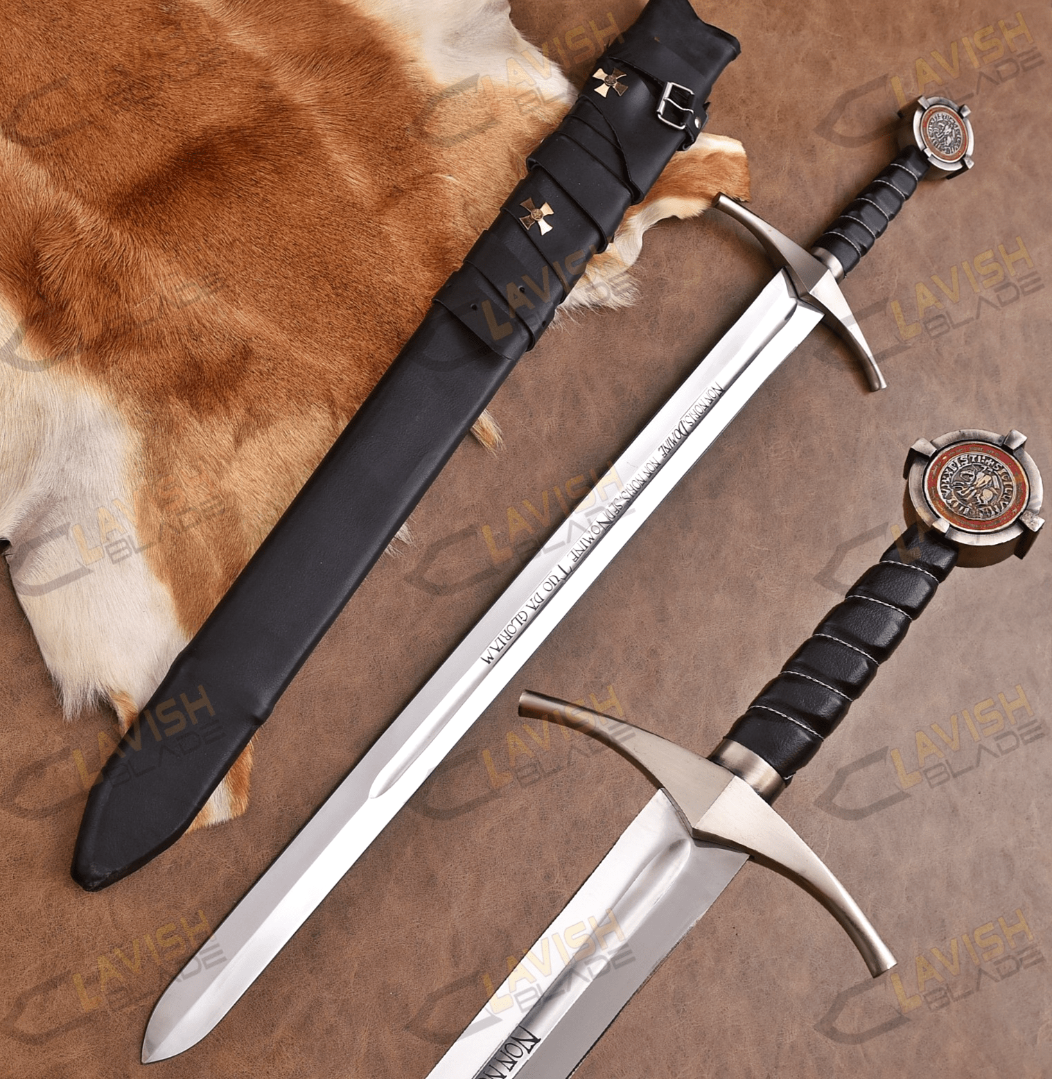 Knights Templar Crusader Sword Replica 38 Inch with Leather Scabbard - Lavish Blade