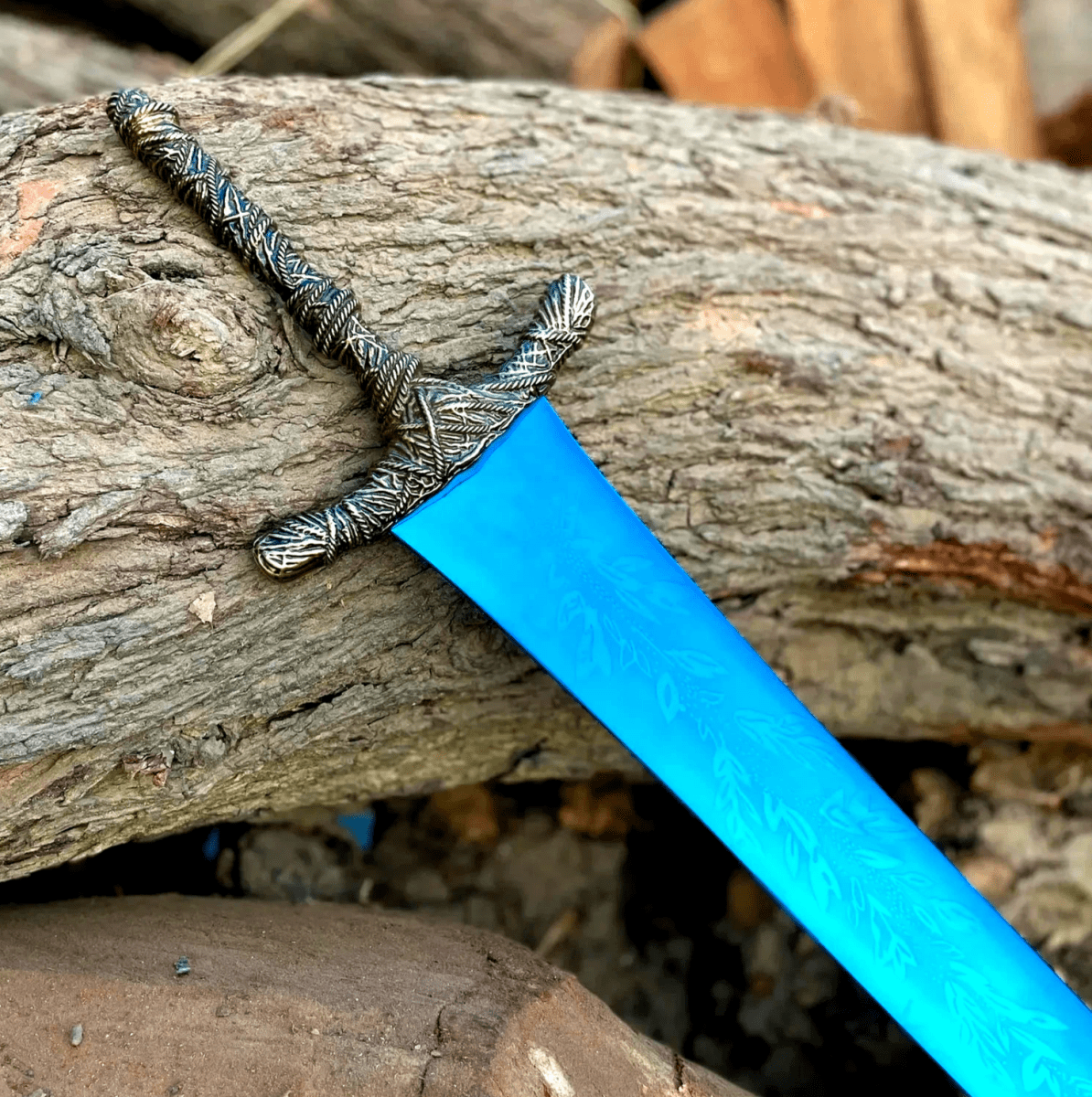 Moonlit Greatsword Replica 39 Inch Blue Fantasy Sword with Wall Mount - Lavish Blade