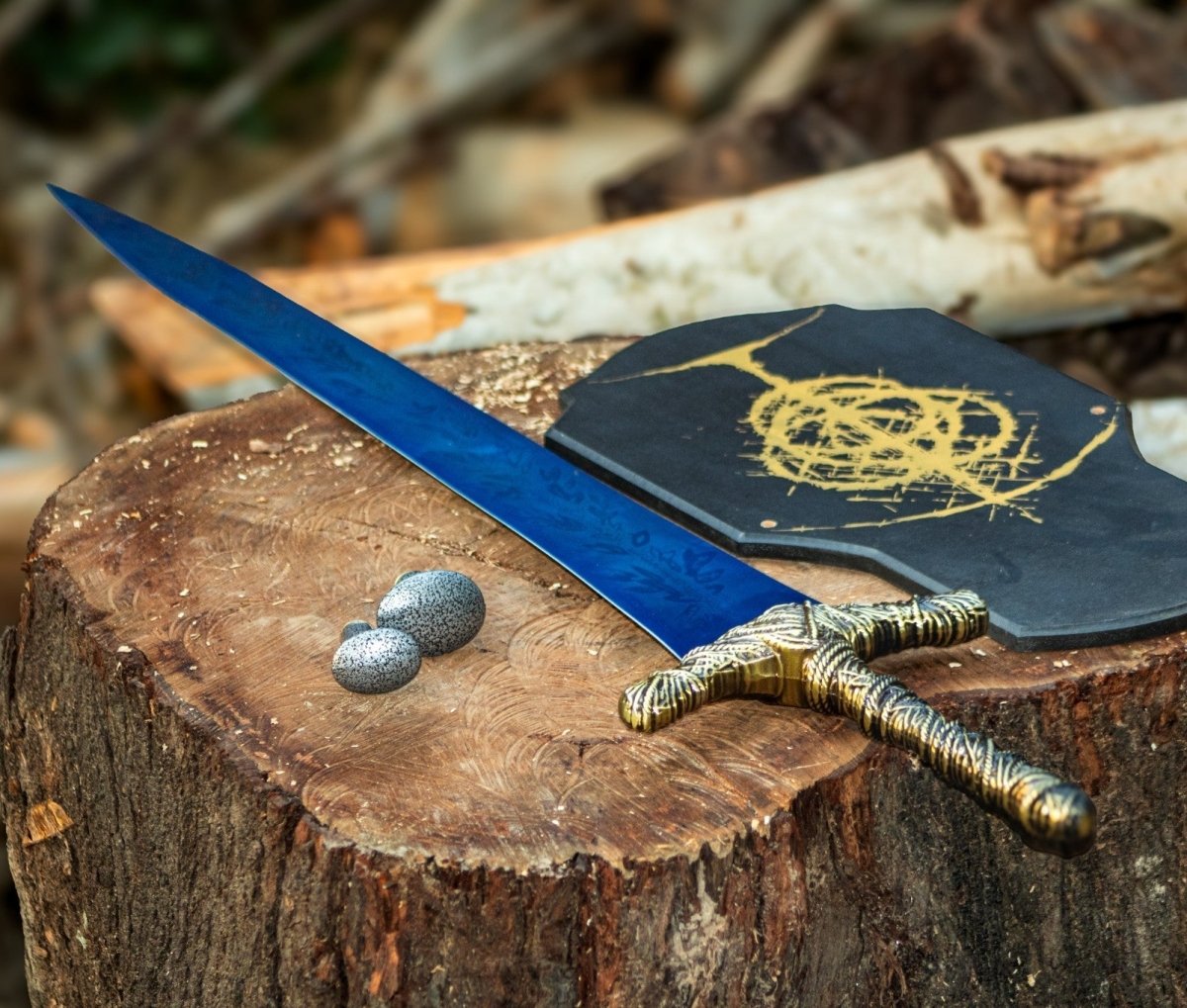 Moonlit Greatsword Replica 39 Inch Blue Fantasy Sword with Wall Mount - Lavish Blade